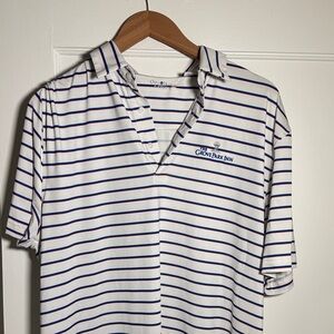 Men's Blue Red White Striped Shirt Performance Golf